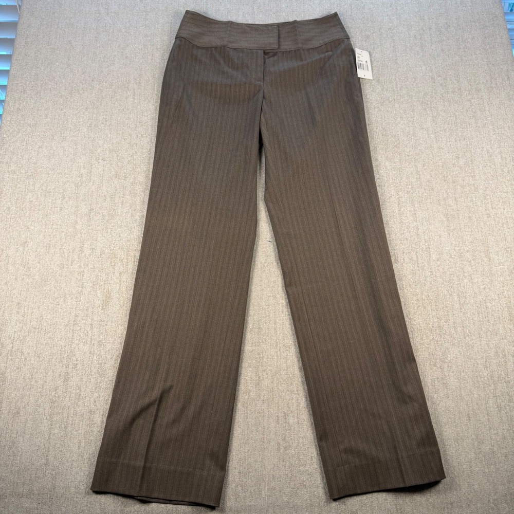 NWT Cabi Trouser Women 6 Brown Pinstripe Straight Leg Dress Pants 47.